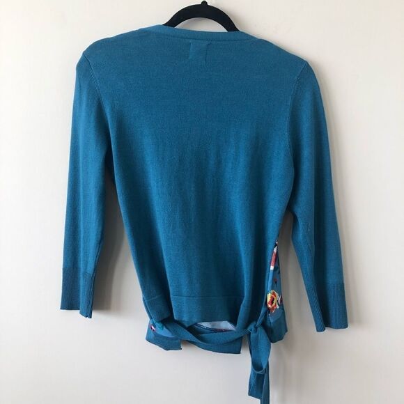 YUMI -Light blue tie-up floral wrap cardigan - Picture 5 of 7